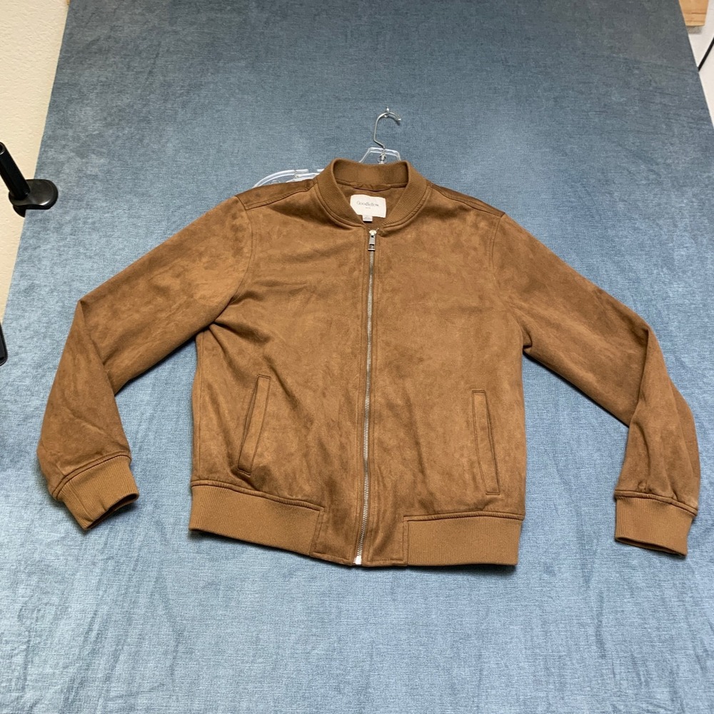 Goodfellow & Co Suede Bomber Jacket Mens Medium Brown Full Zip Long Sleeve
